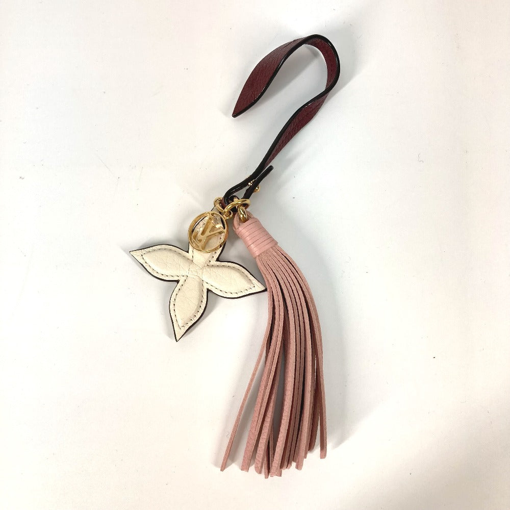 LOUIS VUITTON Bag charm M80244 leather Pink / White Fringe Monogram Flower Bijoux Sack Tassel