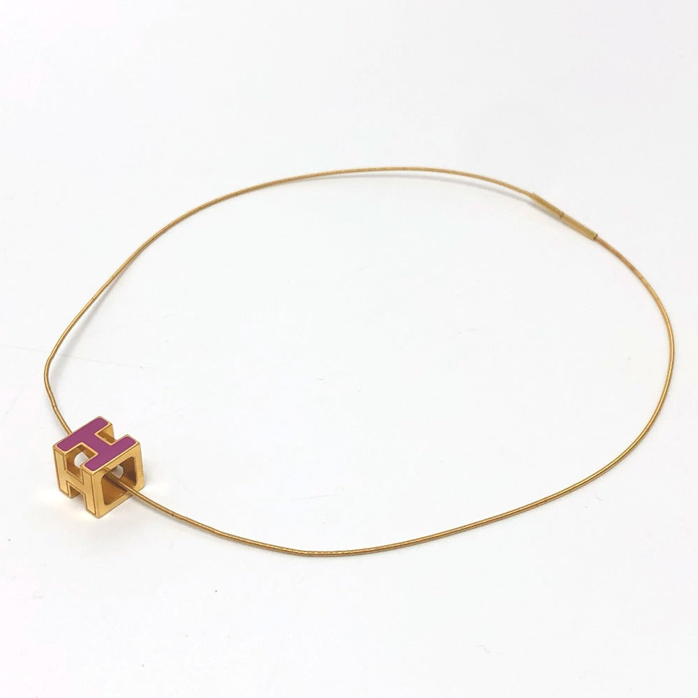 HERMES Necklace lacquer purple H cube Cardue Ash Women Used