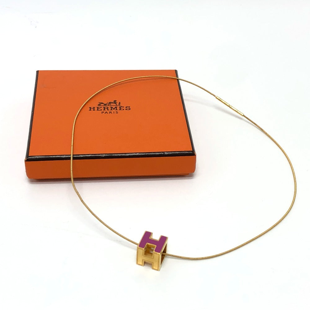 HERMES Necklace lacquer purple H cube Cardue Ash Women Used