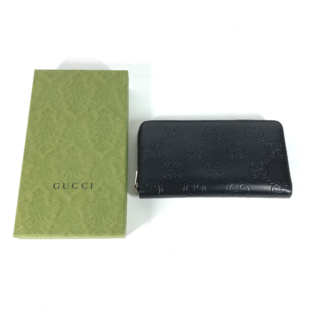 GUCCI Long Wallet Purse 625563 leather black GG embossed long wallet Travel case mens Used