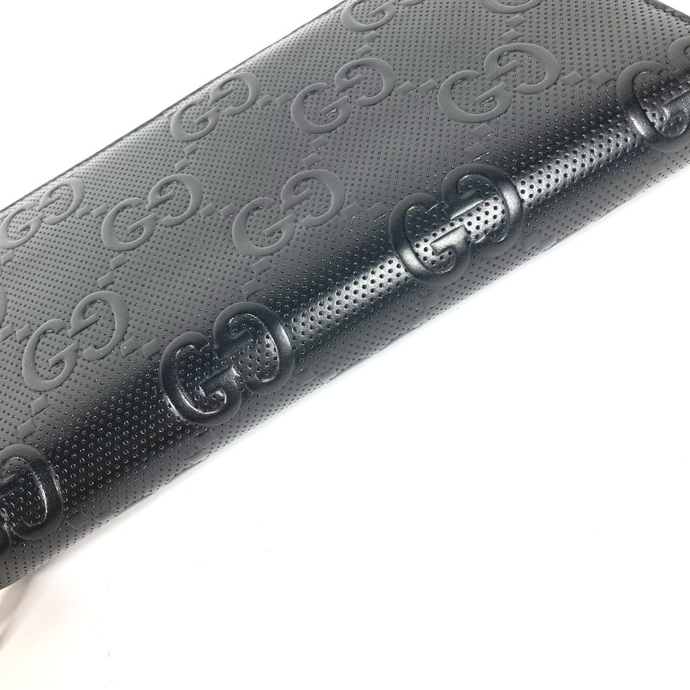 GUCCI Long Wallet Purse 625563 leather black GG embossed long wallet Travel case mens Used