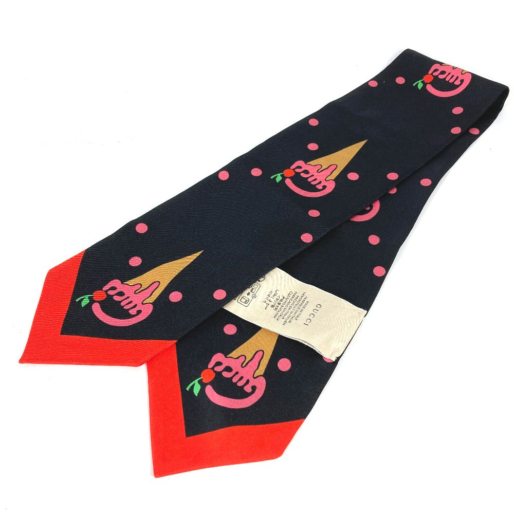 GUCCI scarf 732840 silk Black x red bandeau scarf Cherry Ice Cream Women Used