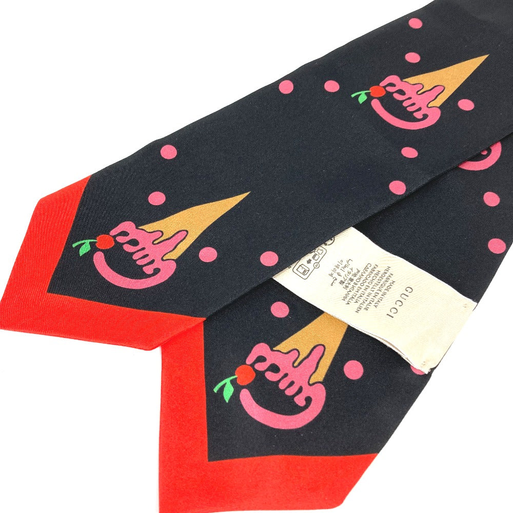 GUCCI scarf 732840 silk Black x red bandeau scarf Cherry Ice Cream Women Used