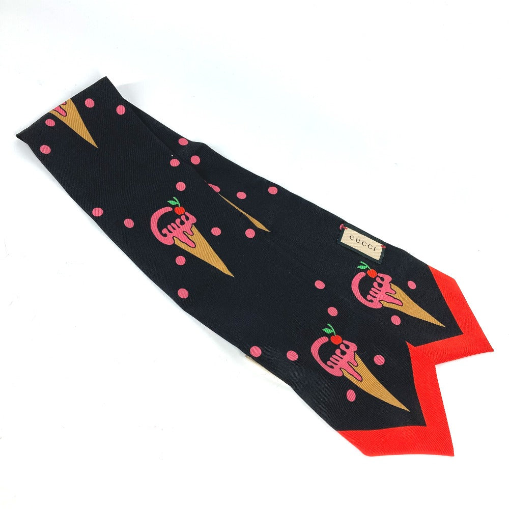 GUCCI scarf 732840 silk Black x red bandeau scarf Cherry Ice Cream Women Used