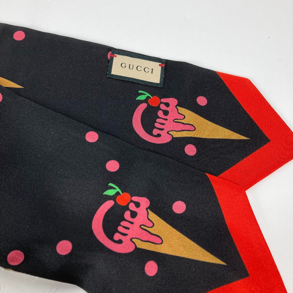 GUCCI scarf 732840 silk Black x red bandeau scarf Cherry Ice Cream Women Used