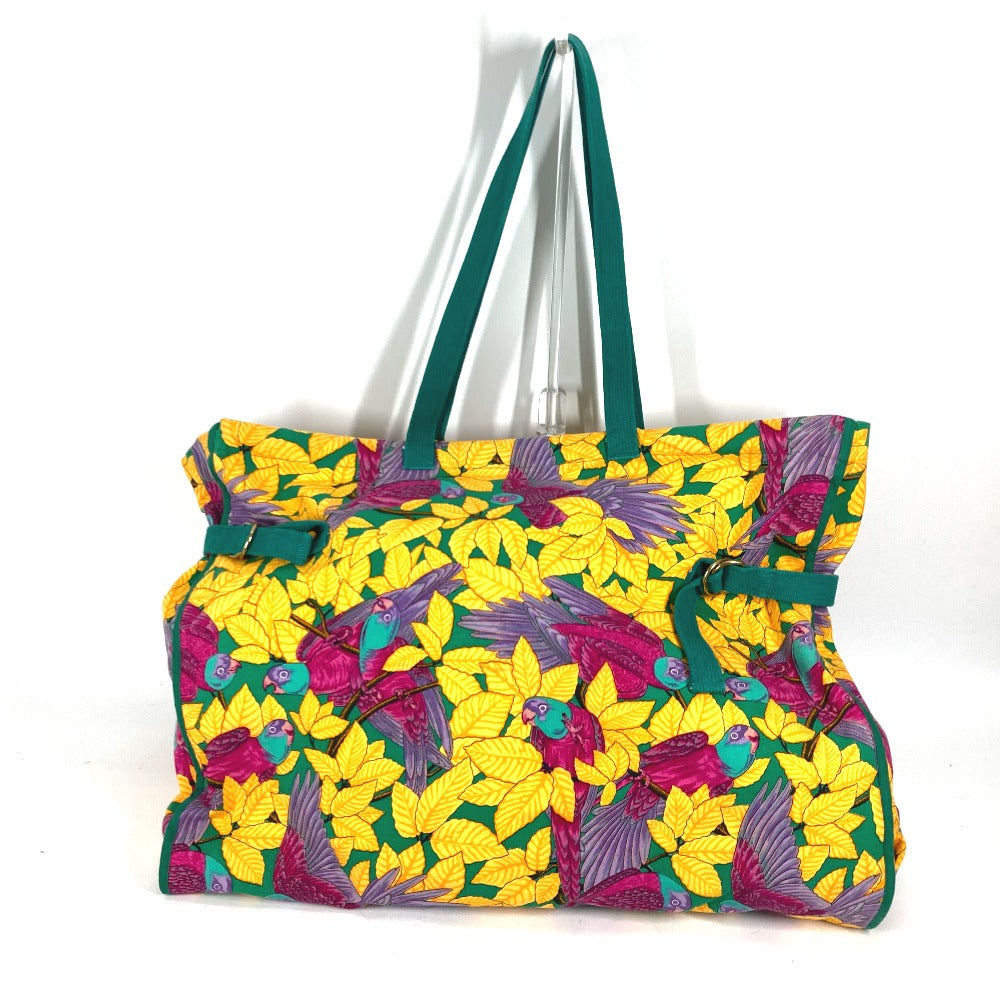 HERMES Shoulder Bag canvas green vintage Bird pattern Women Used
