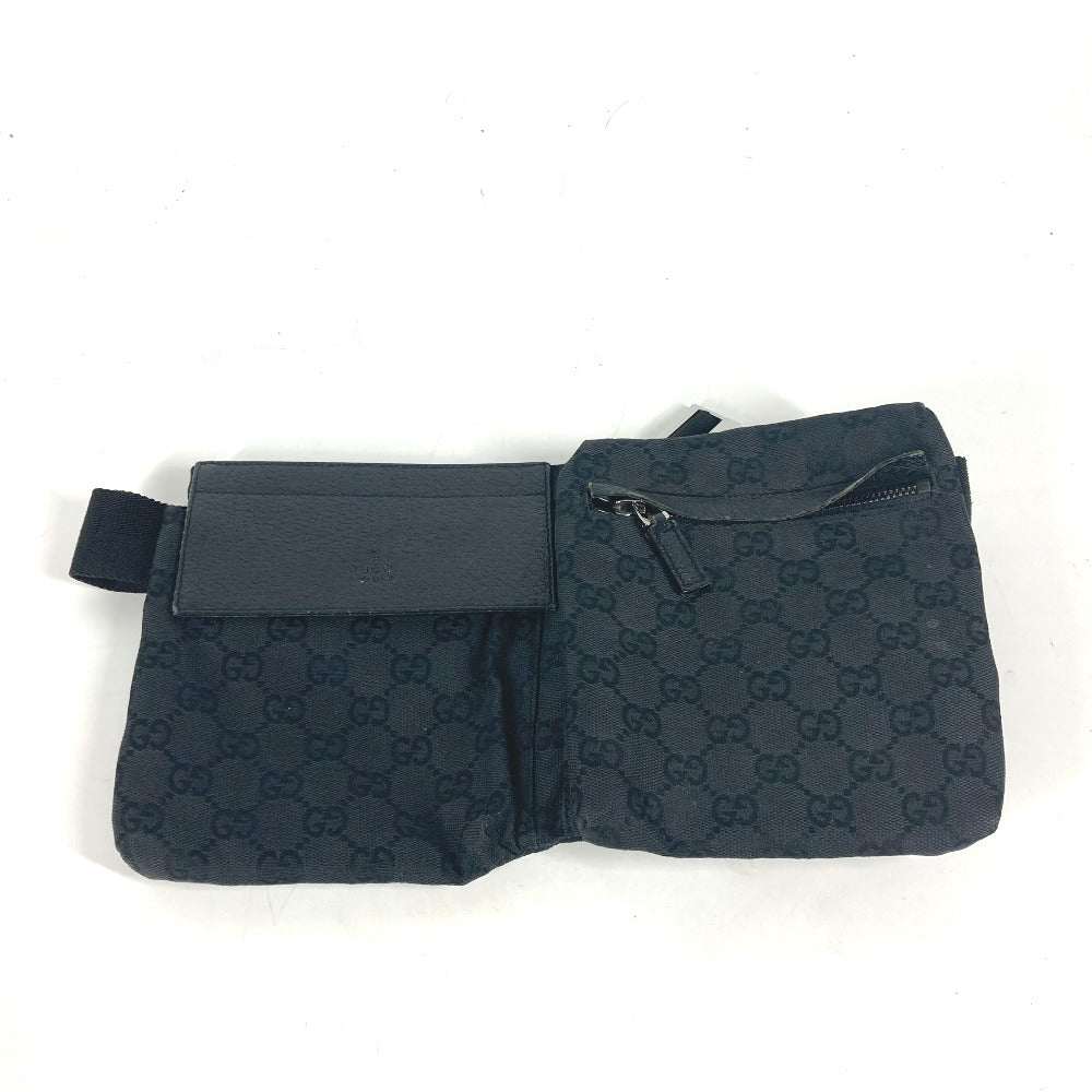 GUCCI Waist bag 28566 GG canvas black GG canvas W pocket mens Used