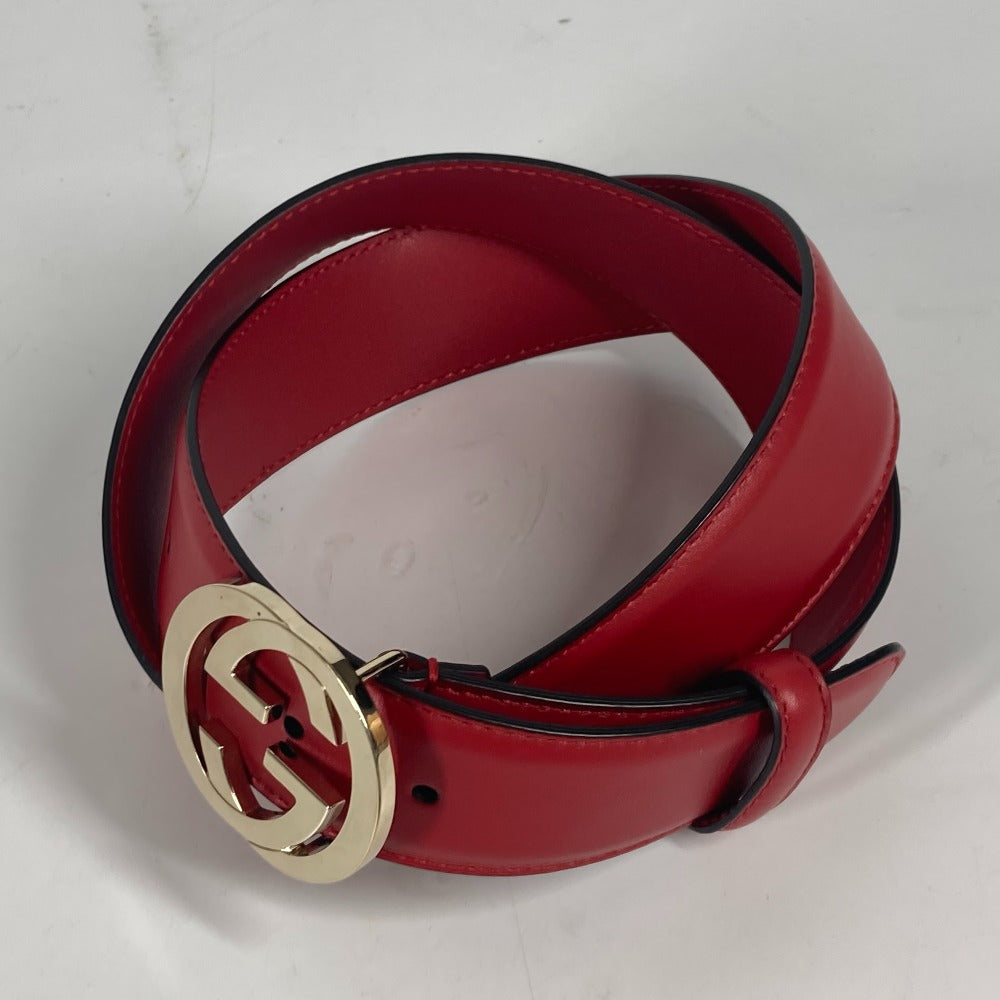 GUCCI belt 546386 leather gold GG Interlocking G Women 85 Used