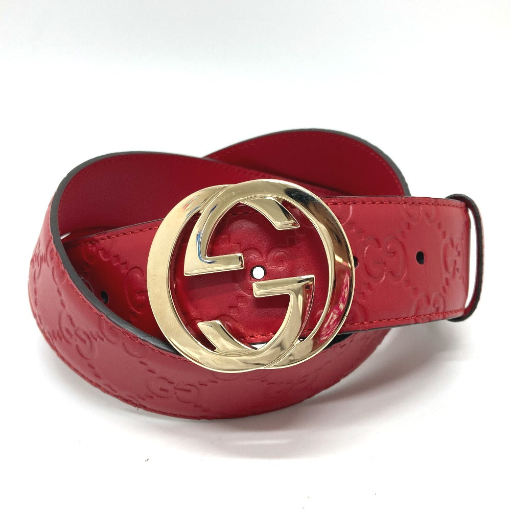 GUCCI belt 370543 leather Red Interlocking G Double G unisex(Unisex) 85 Used