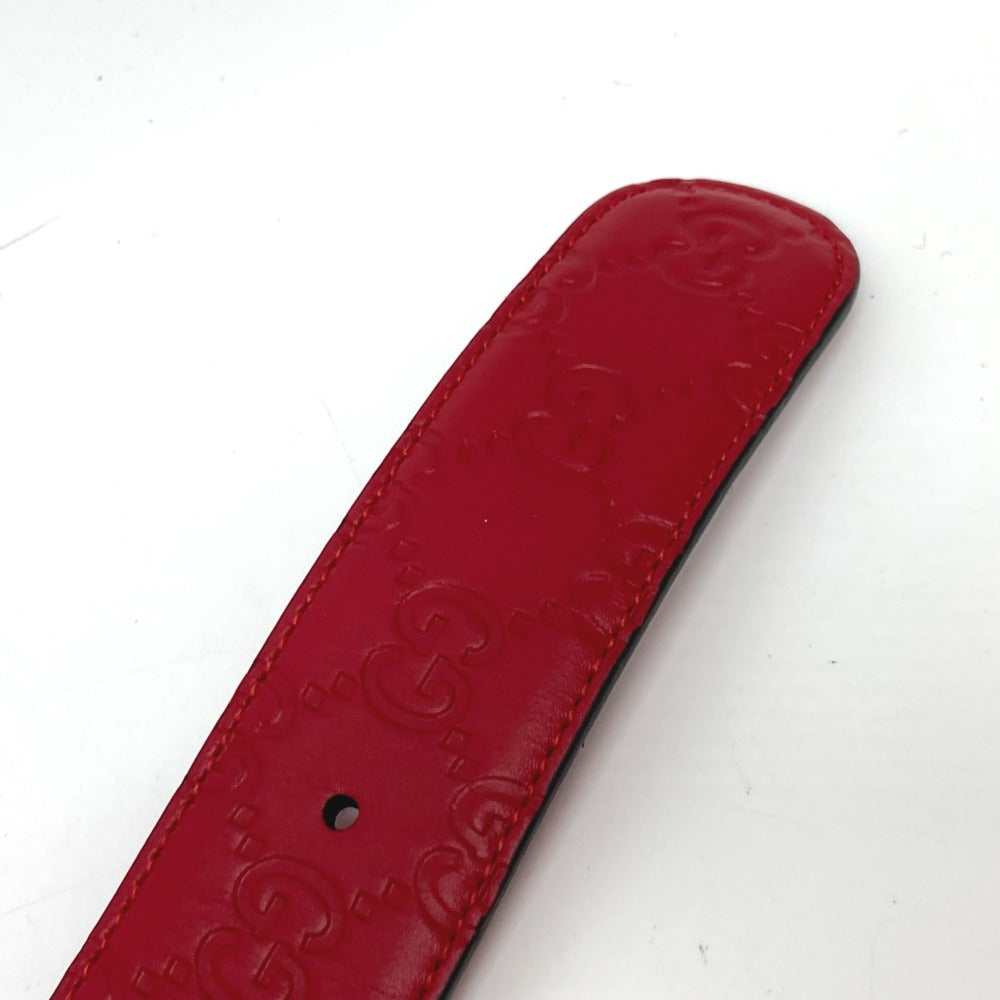 GUCCI belt 370543 leather Red Interlocking G Double G unisex(Unisex) 85 Used