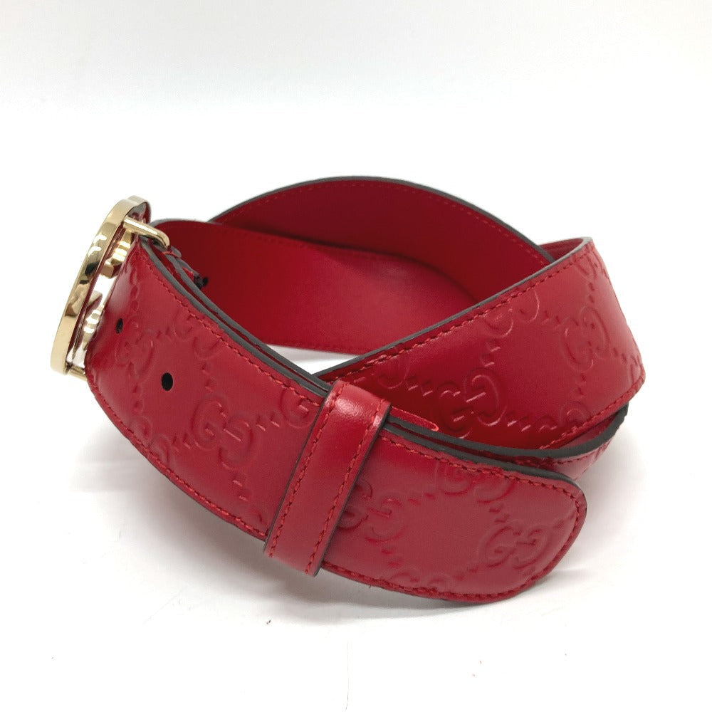 GUCCI belt 370543 leather Red Interlocking G Double G unisex(Unisex) 85 Used