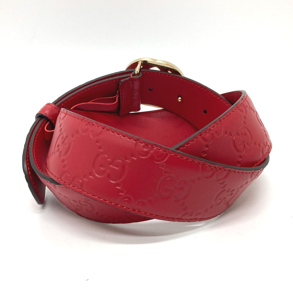 GUCCI belt 370543 leather Red Interlocking G Double G unisex(Unisex) 85 Used