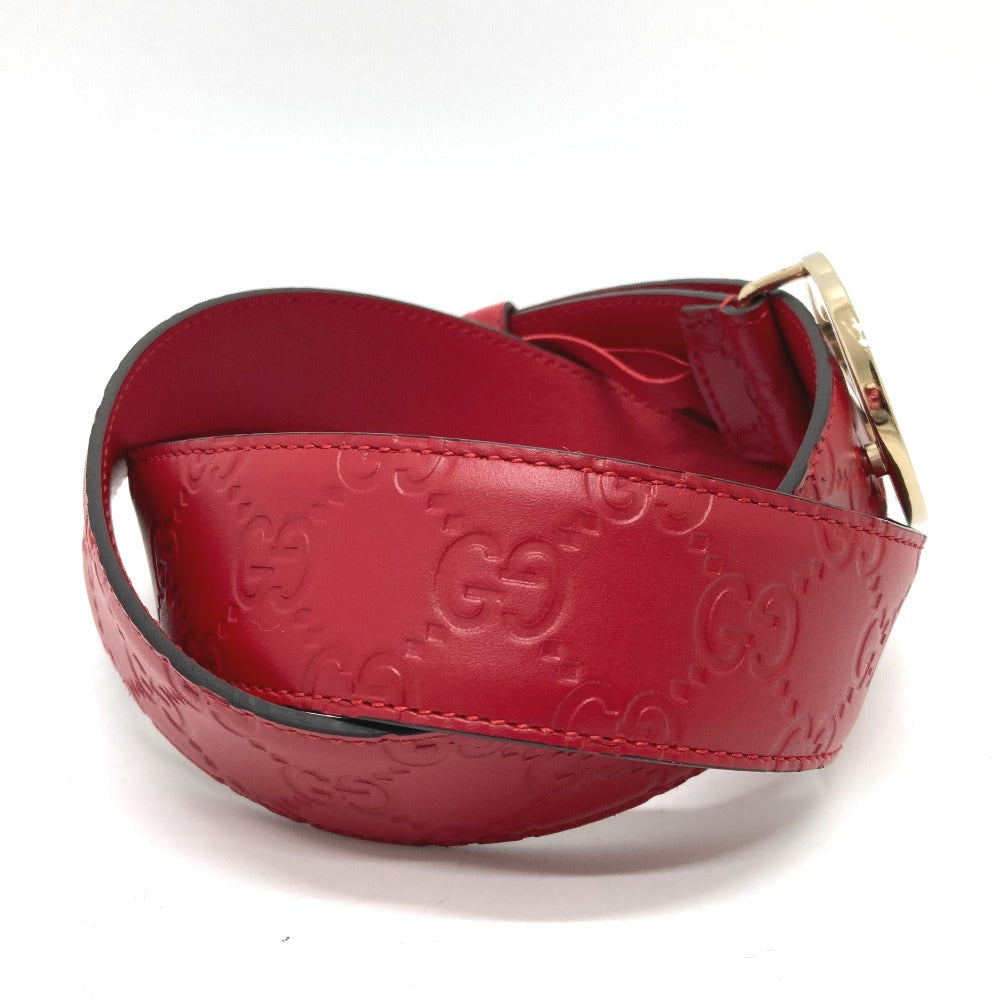 GUCCI belt 370543 leather Red Interlocking G Double G unisex(Unisex) 85 Used