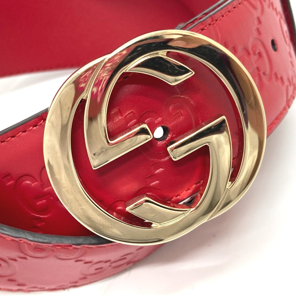 GUCCI belt 370543 leather Red Interlocking G Double G unisex(Unisex) 85 Used
