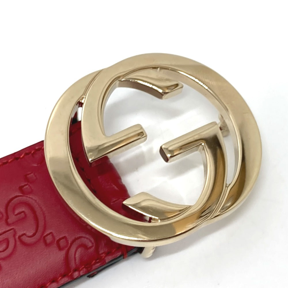 GUCCI belt 370543 leather Red Interlocking G Double G unisex(Unisex) 85 Used