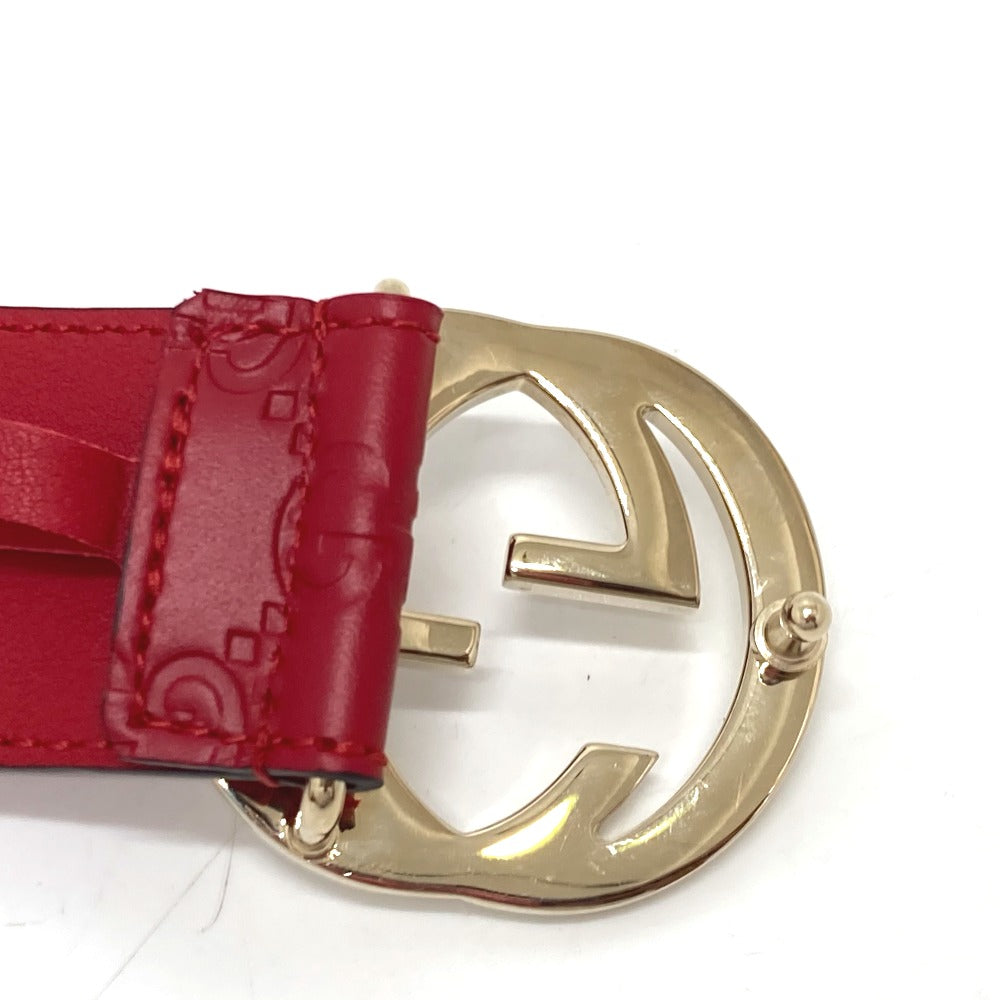 GUCCI belt 370543 leather Red Interlocking G Double G unisex(Unisex) 85 Used