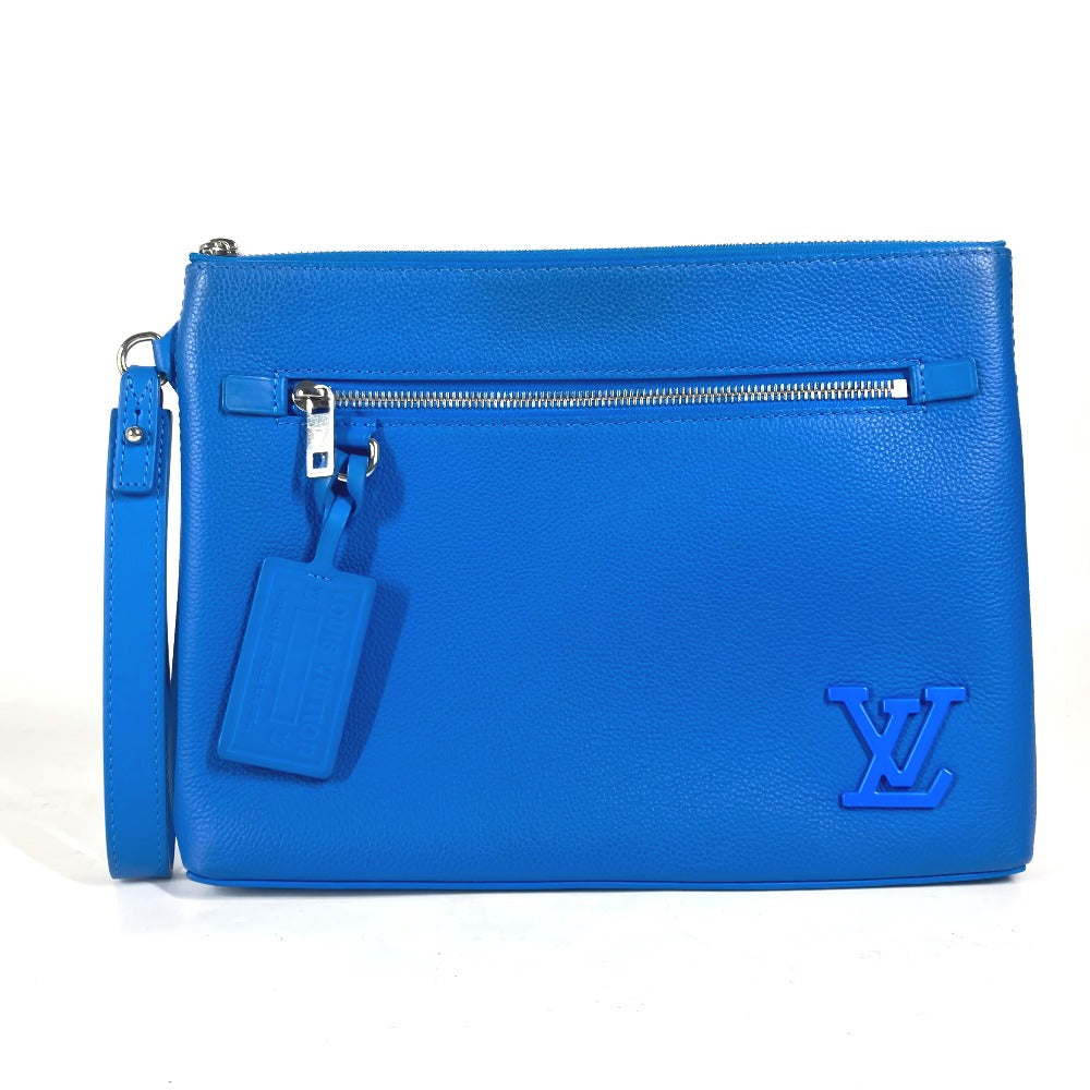 LOUIS VUITTON Clutch bag M82270 leather blue Aerogram LV logo takeoff pouch
