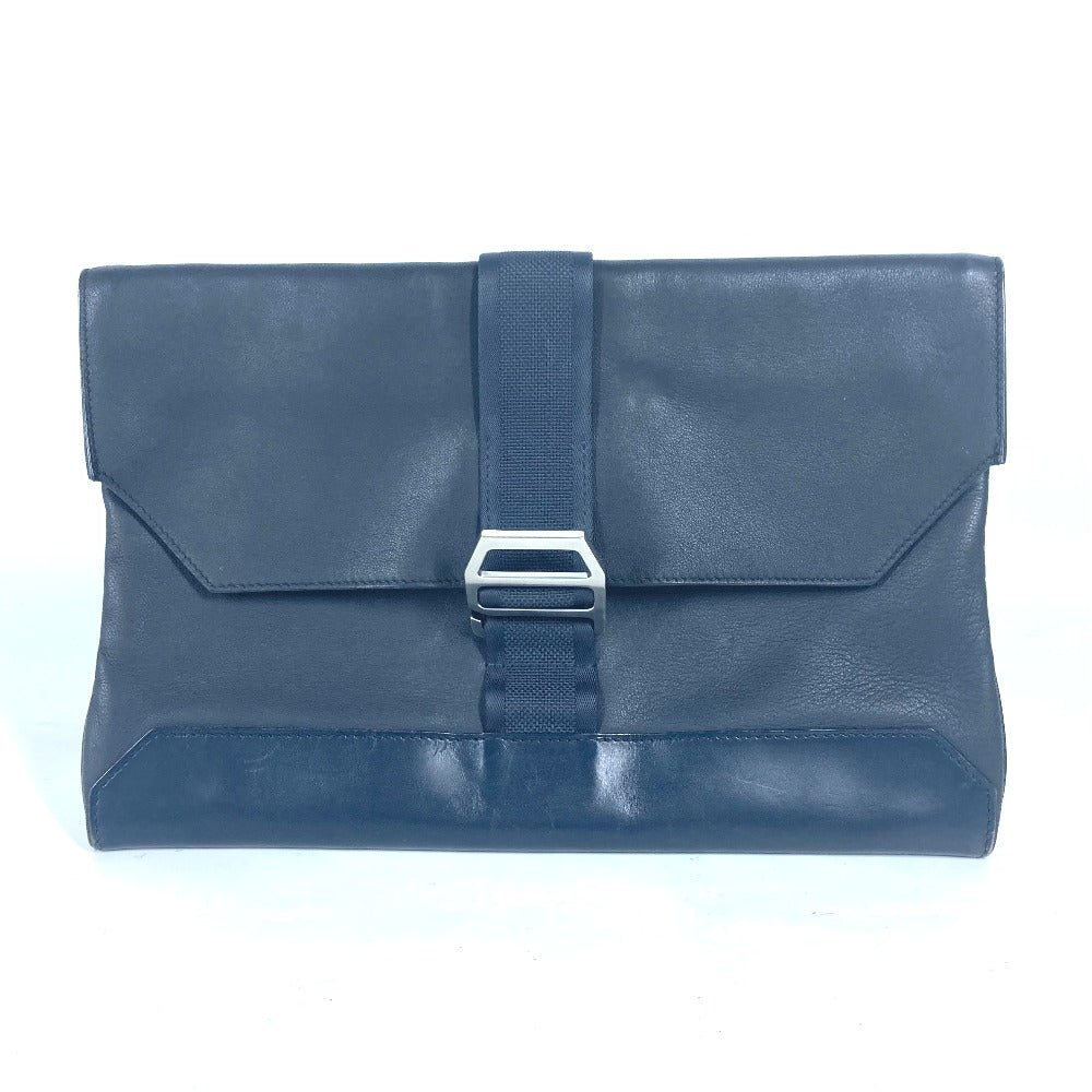 HERMES Clutch bag leather Navy flap City slide