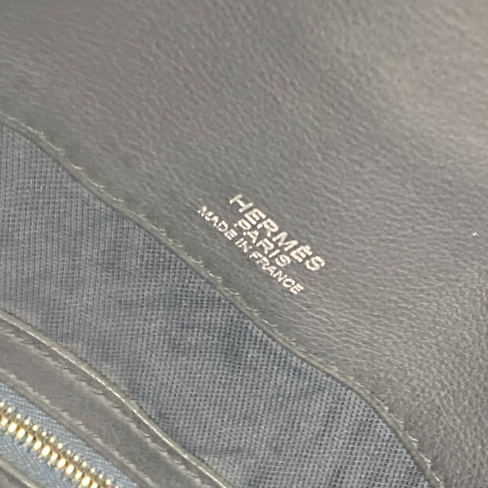 HERMES Clutch bag leather Navy flap City slide