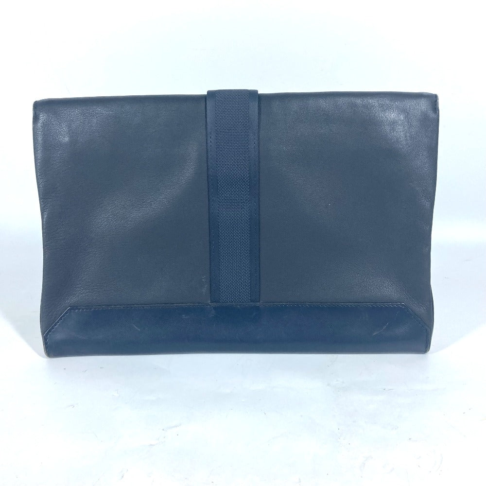 HERMES Clutch bag leather Navy flap City slide