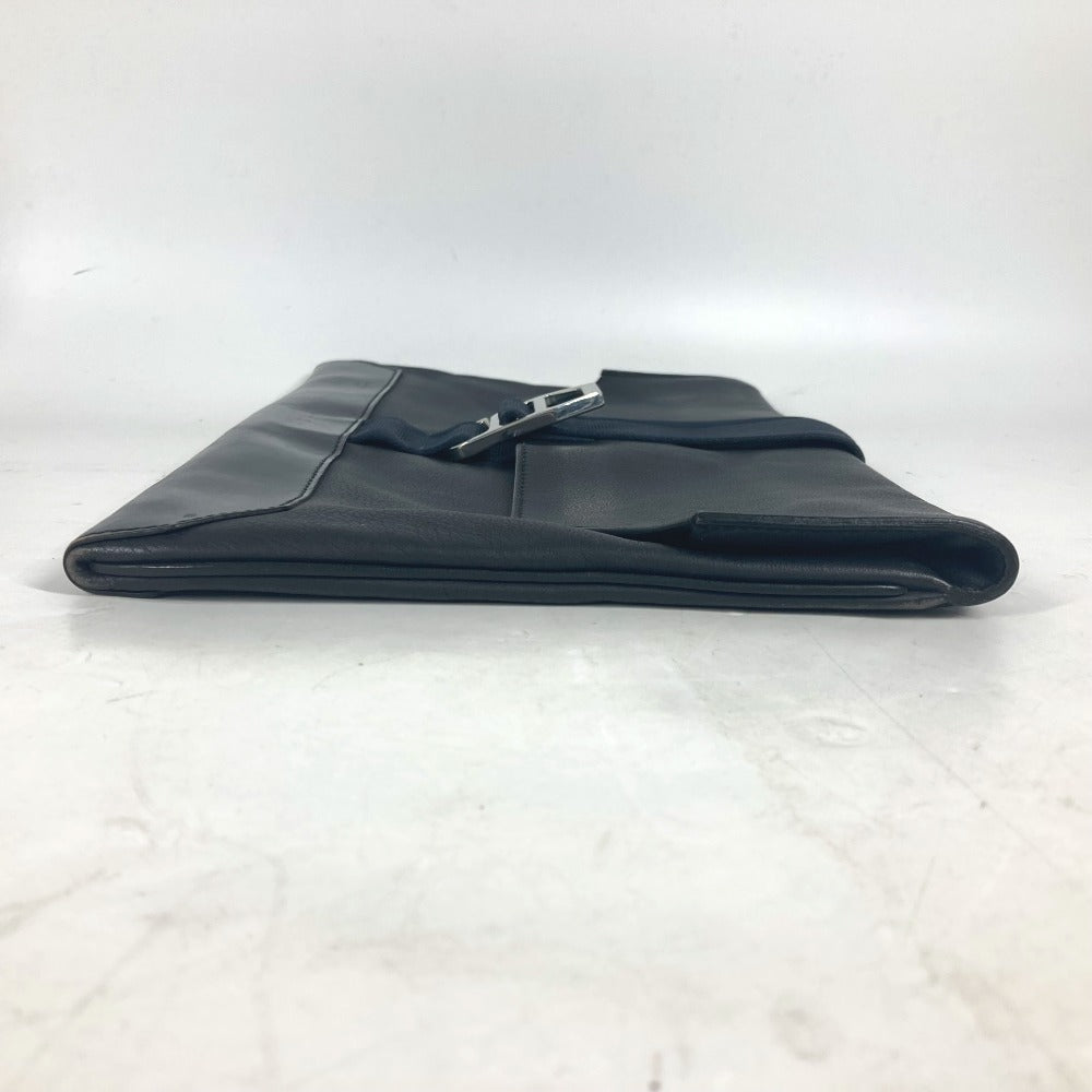 HERMES Clutch bag leather Navy flap City slide