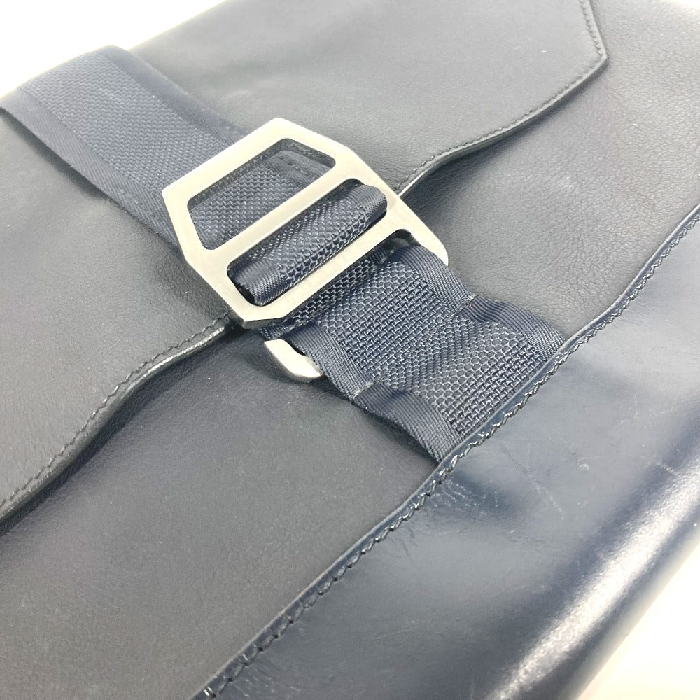 HERMES Clutch bag leather Navy flap City slide