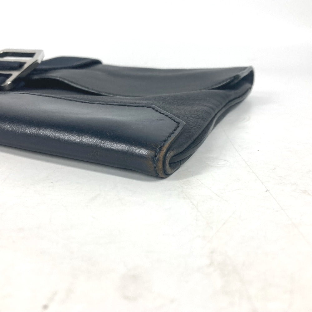 HERMES Clutch bag leather Navy flap City slide