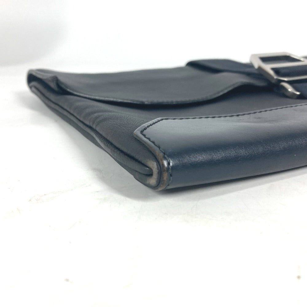 HERMES Clutch bag leather Navy flap City slide