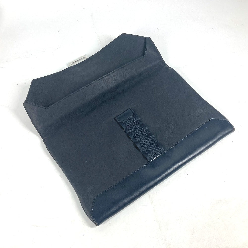 HERMES Clutch bag leather Navy flap City slide