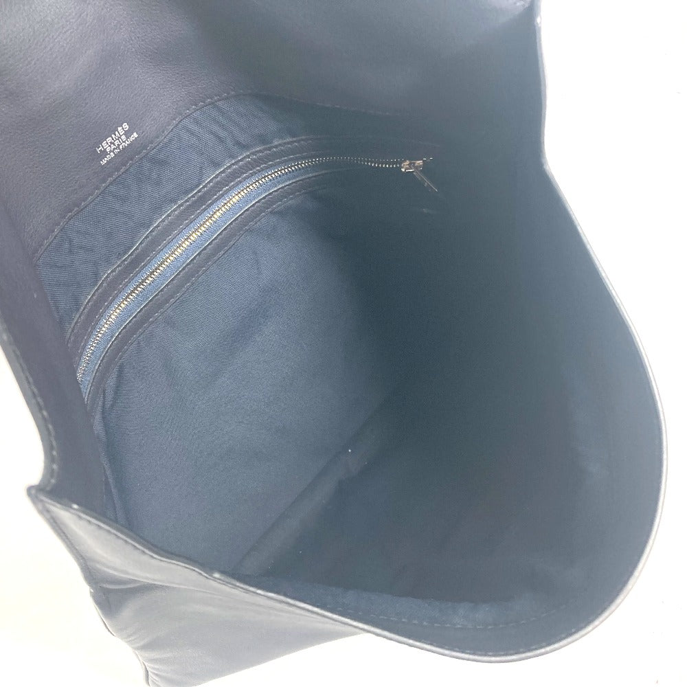 HERMES Clutch bag leather Navy flap City slide