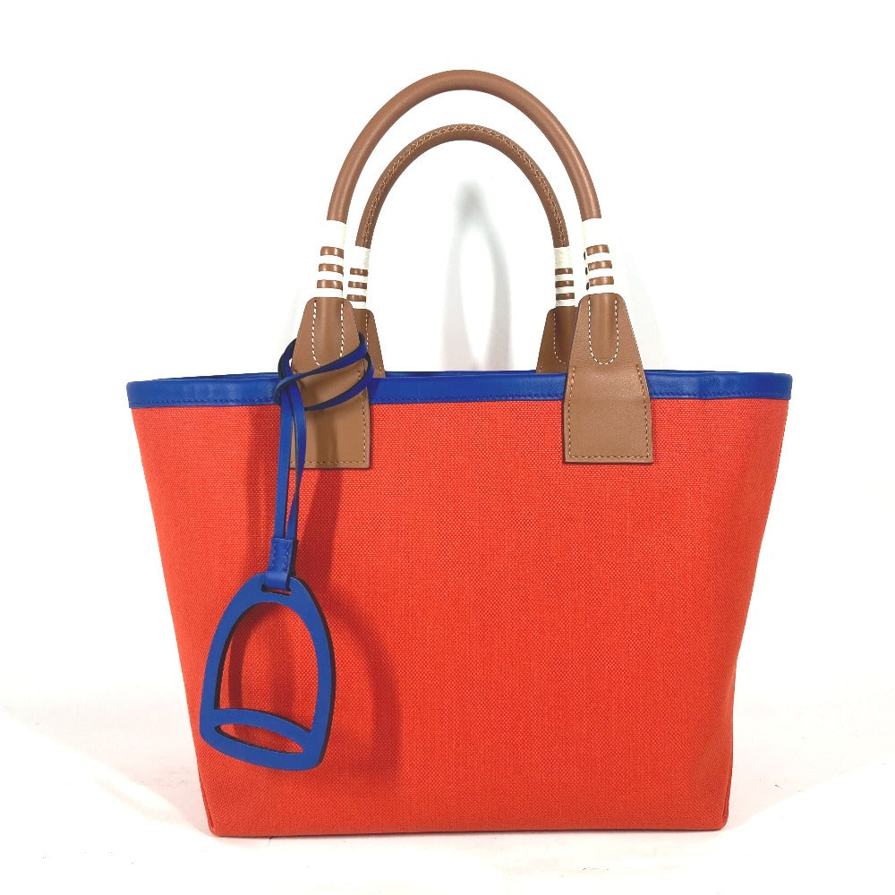 HERMES Handbag Leather, Toile Military Orange type Steeple 25