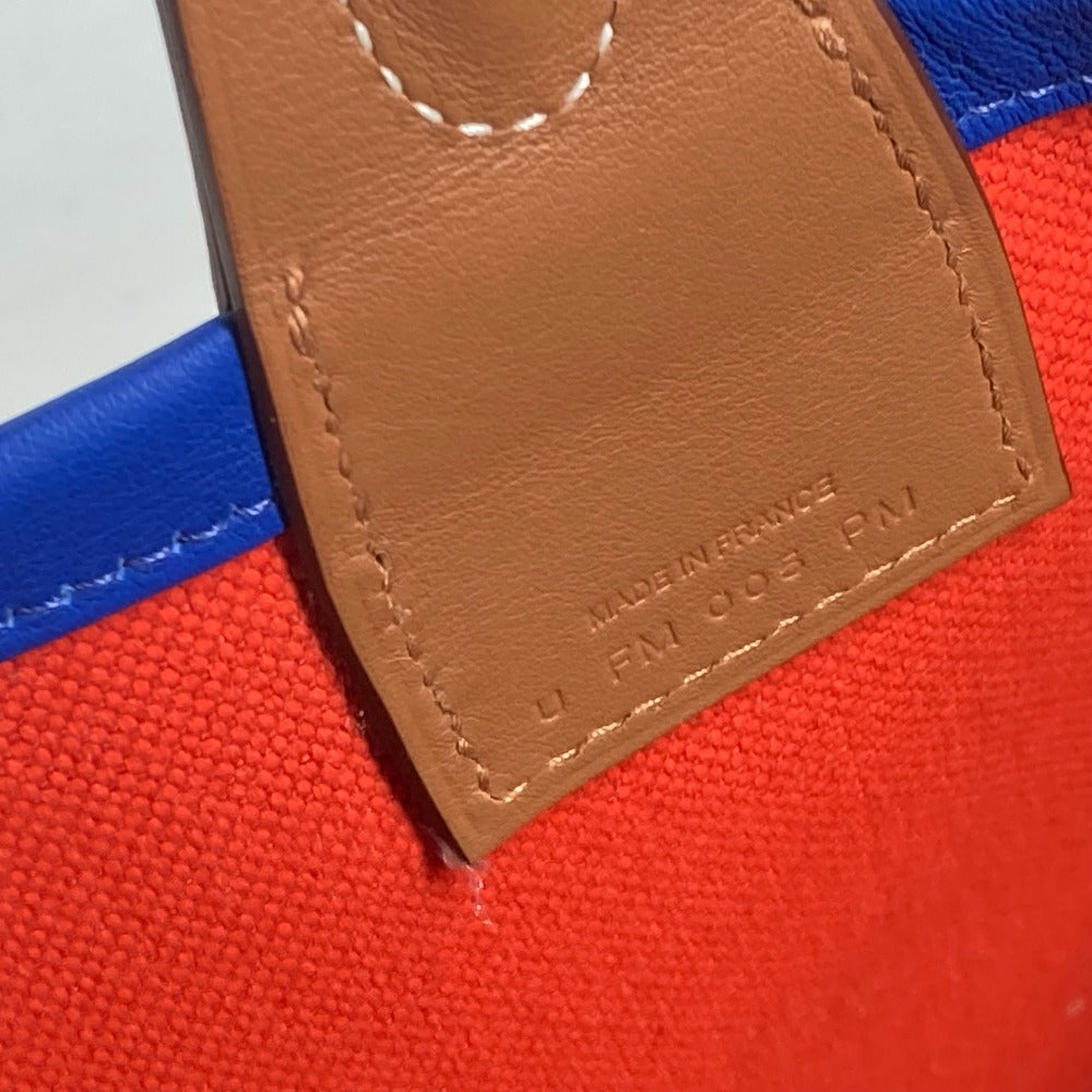 HERMES Handbag Leather, Toile Military Orange type Steeple 25