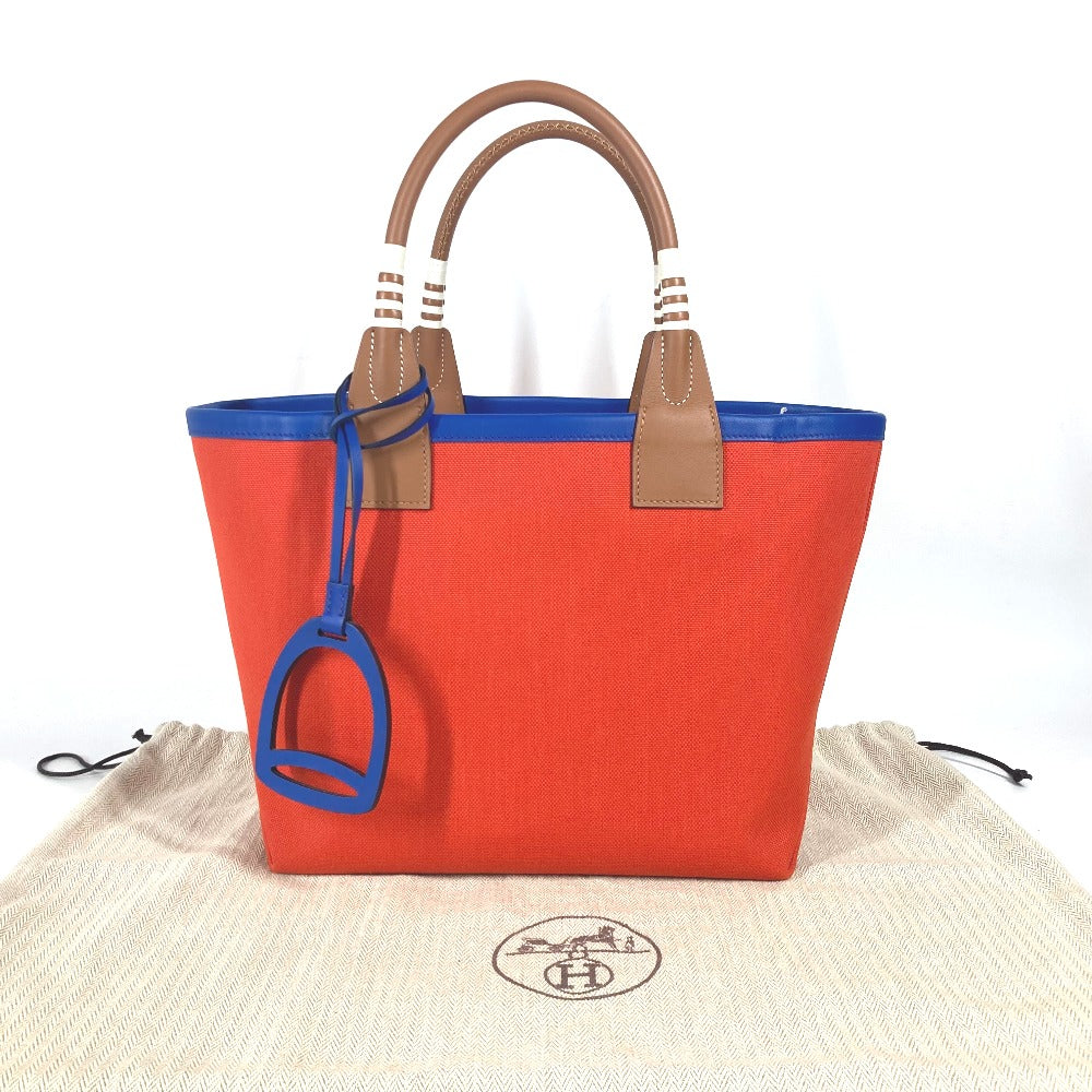 HERMES Handbag Leather, Toile Military Orange type Steeple 25