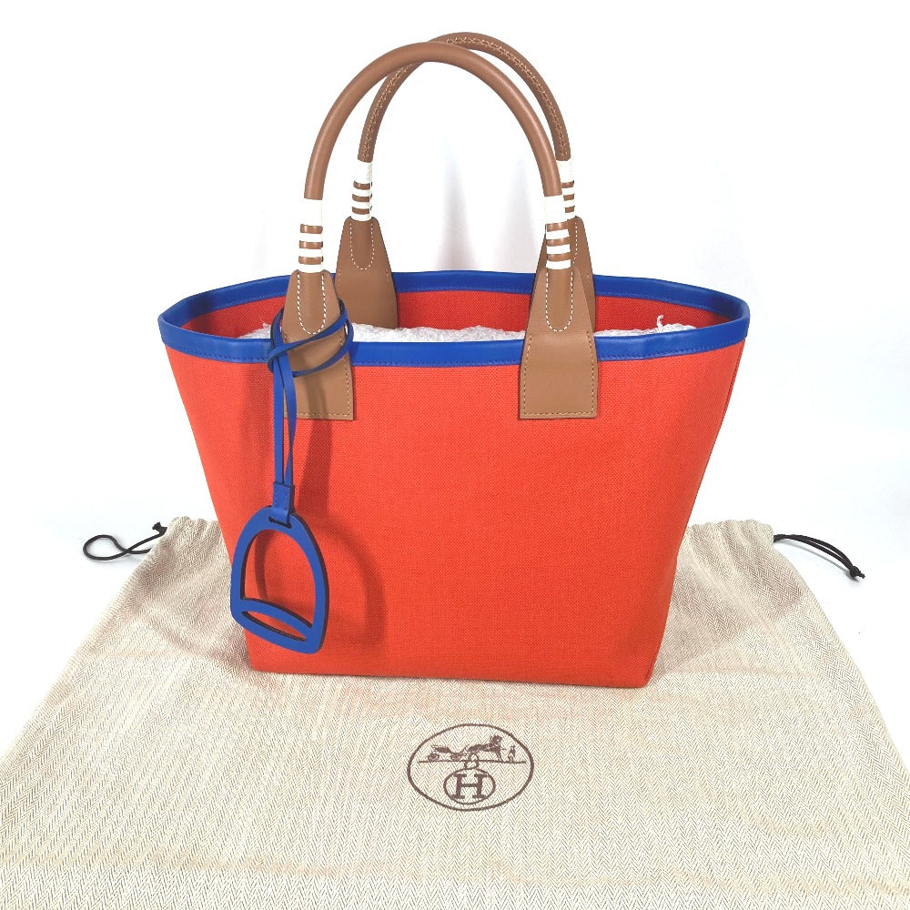 HERMES Handbag Leather, Toile Military Orange type Steeple 25