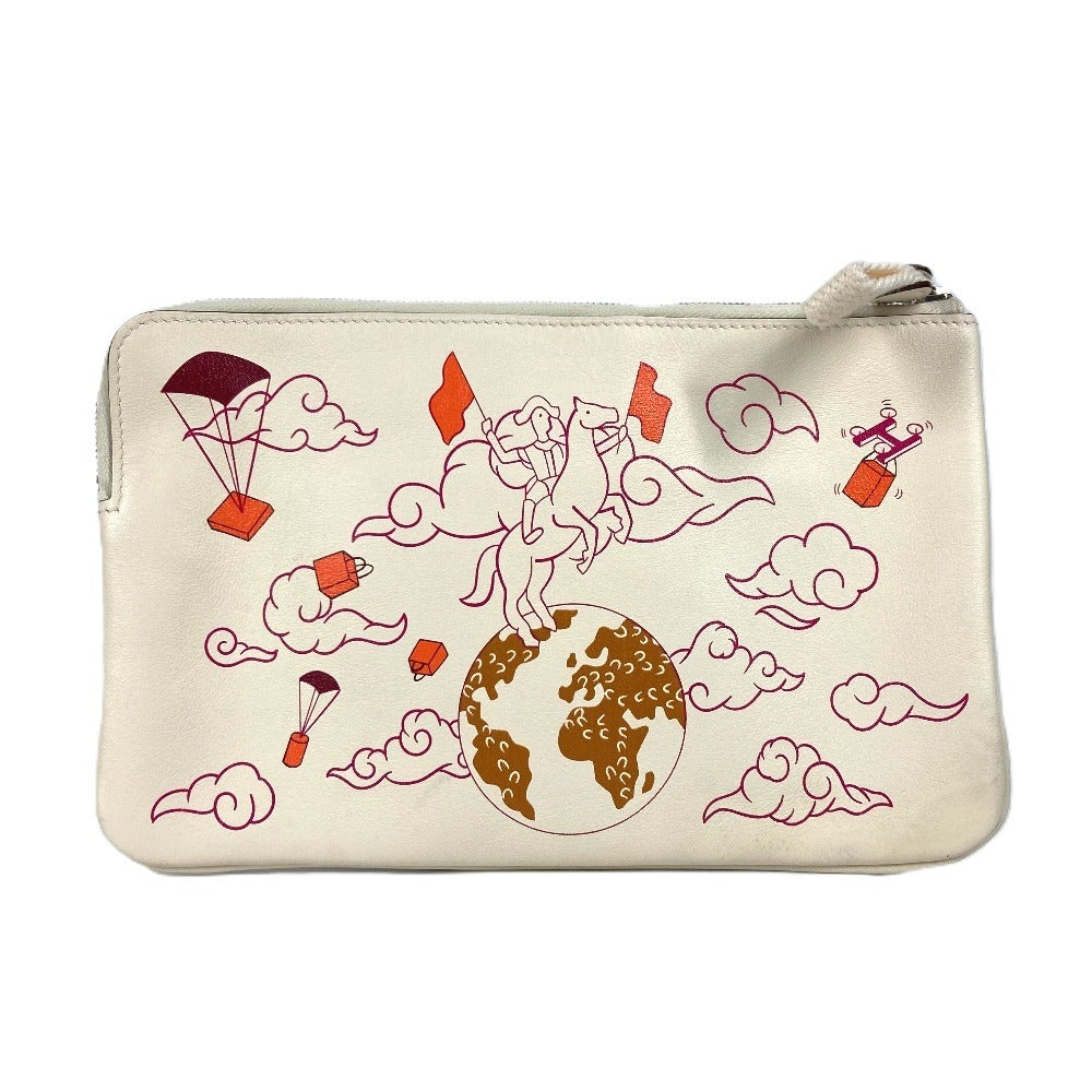 HERMES Pouch leather Ivorytype Carre pocket long Women Used