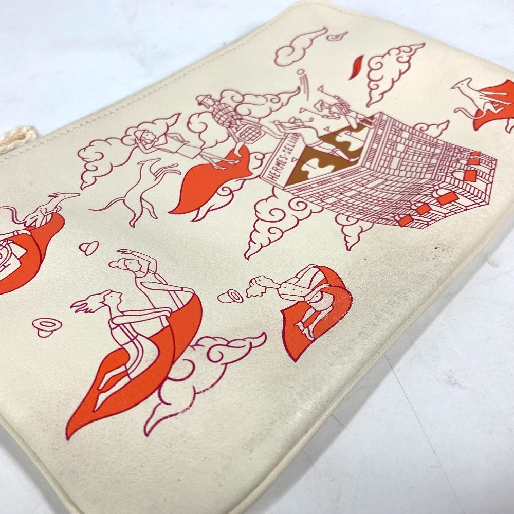 HERMES Pouch leather Ivorytype Carre pocket long Women Used