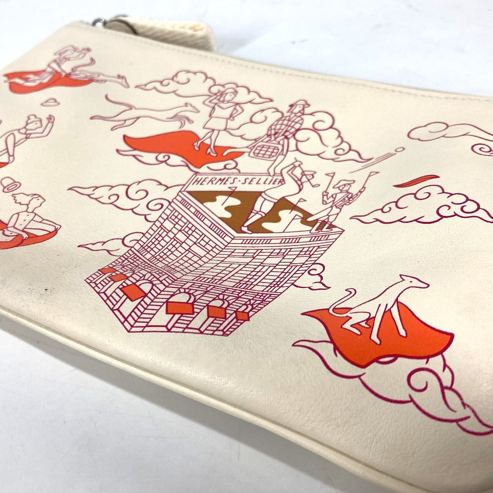 HERMES Pouch leather Ivorytype Carre pocket long Women Used