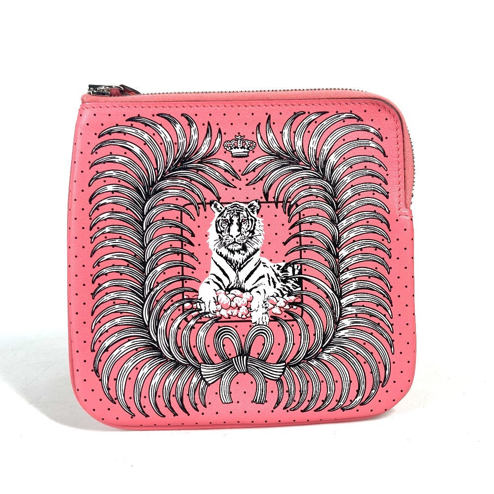 HERMES Pouch leather pink Square Horse Carre pocket Women Used