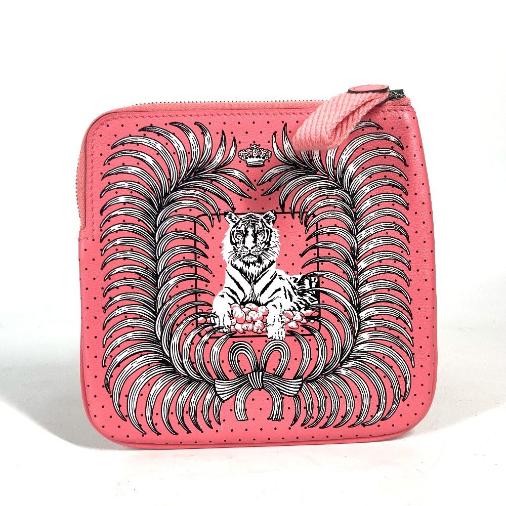 HERMES Pouch leather pink Square Horse Carre pocket Women Used