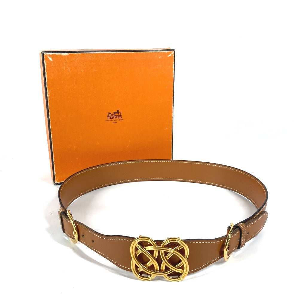 HERMES belt leather Brown vintage buckle Women 70 Used