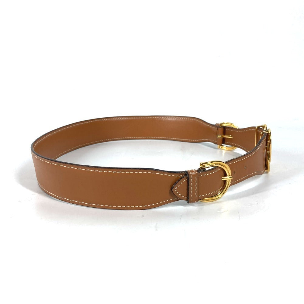 HERMES belt leather Brown vintage buckle Women 70 Used