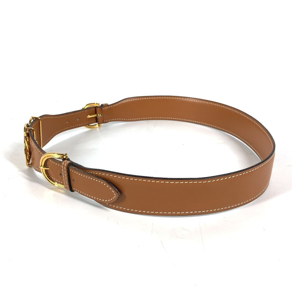HERMES belt leather Brown vintage buckle Women 70 Used