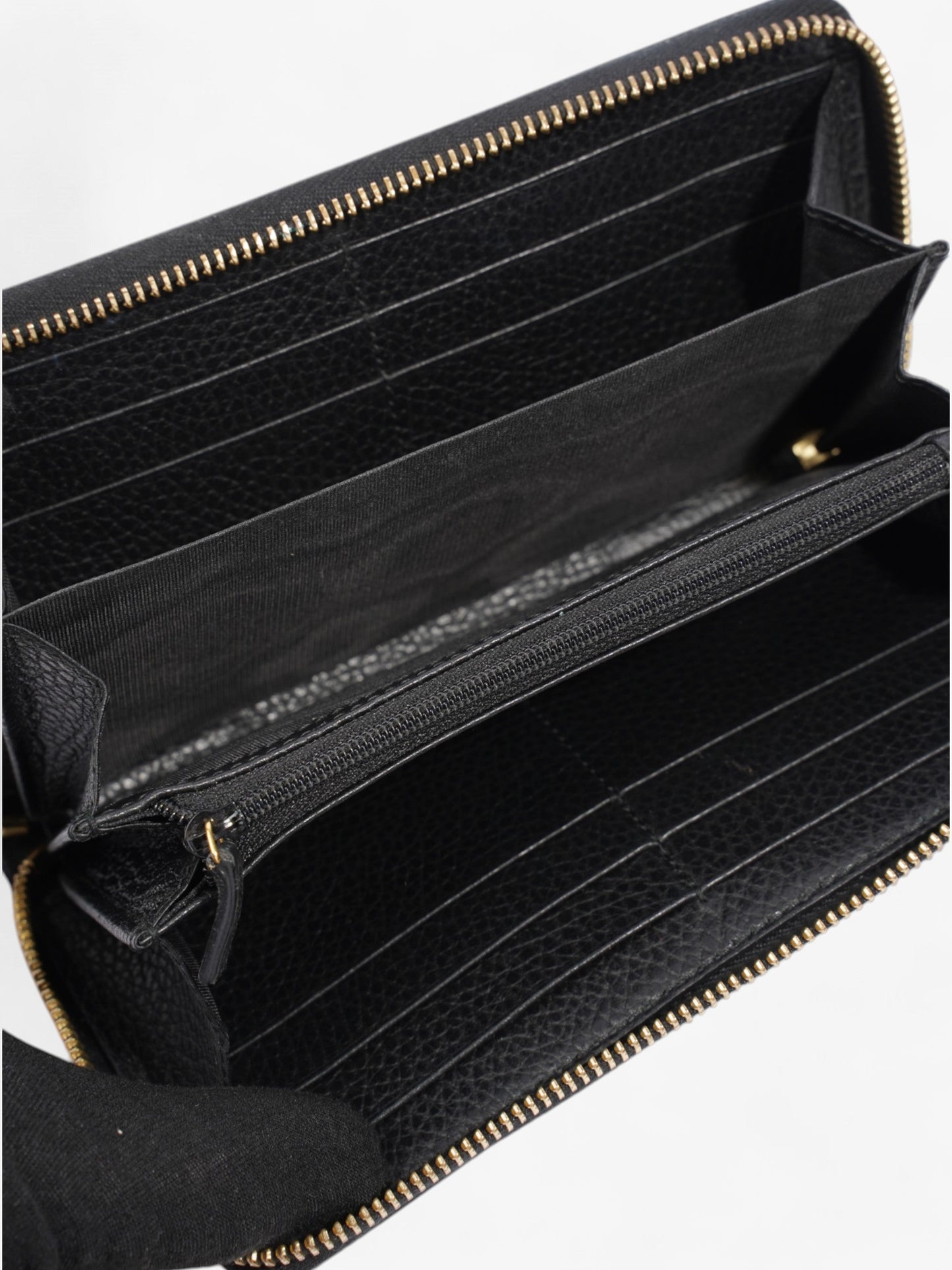 Gucci GG Marmont Zip Around Wallet Black / Gold Leather