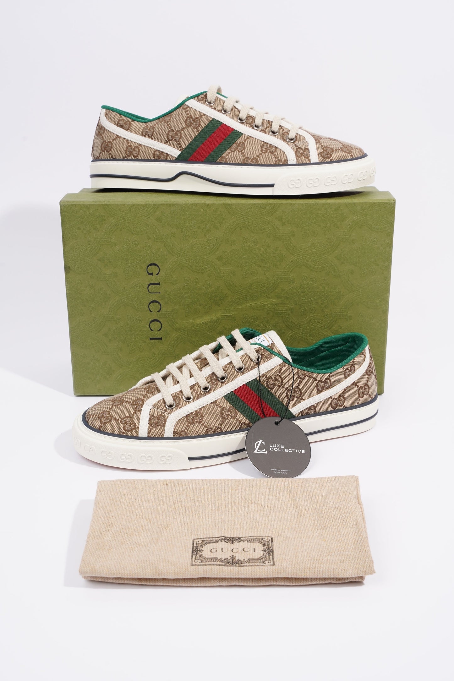 Gucci GG Tennis 1977 Beige / Green / Red Canvas EU 41.5 UK 7.5