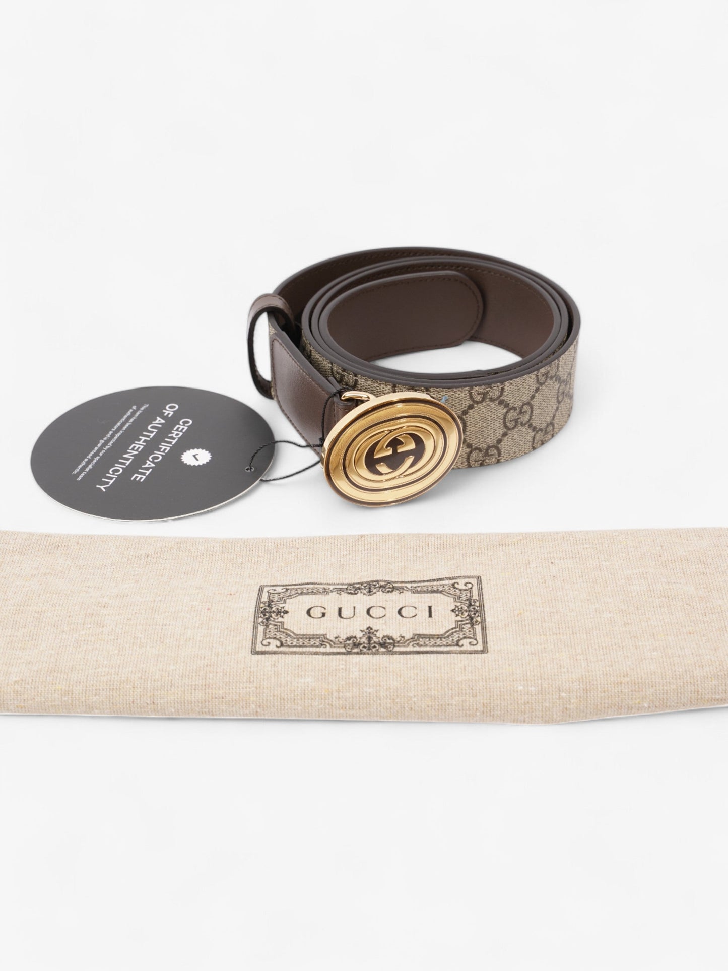 Gucci GG Belt GG Supreme / Brown / Gold Canvas 110cm / 44"