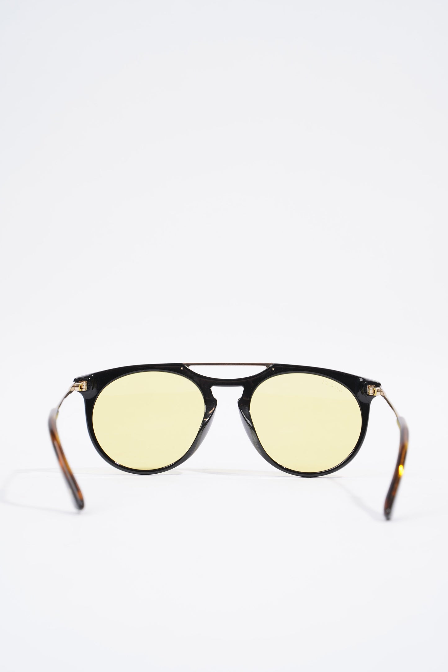 Gucci Yellow Frame Sunglasses Black / Gold / Brown Acetate 53mm 21mm