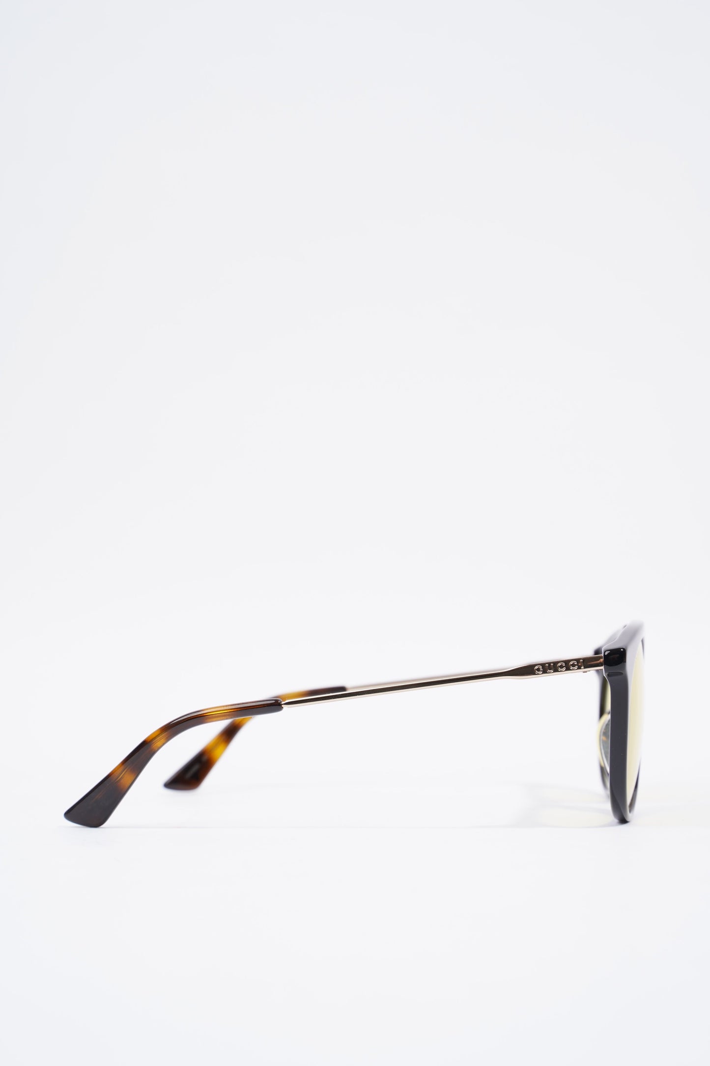 Gucci Yellow Frame Sunglasses Black / Gold / Brown Acetate 53mm 21mm