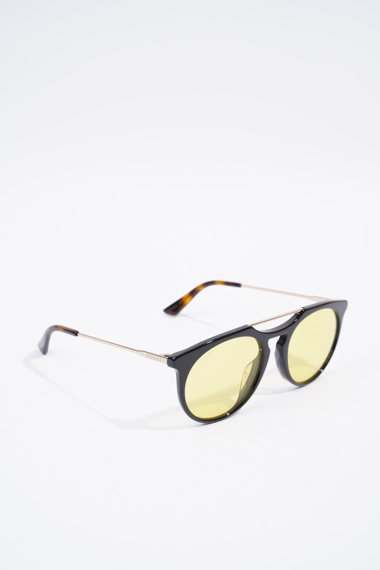 Gucci Yellow Frame Sunglasses Black / Gold / Brown Acetate 53mm 21mm