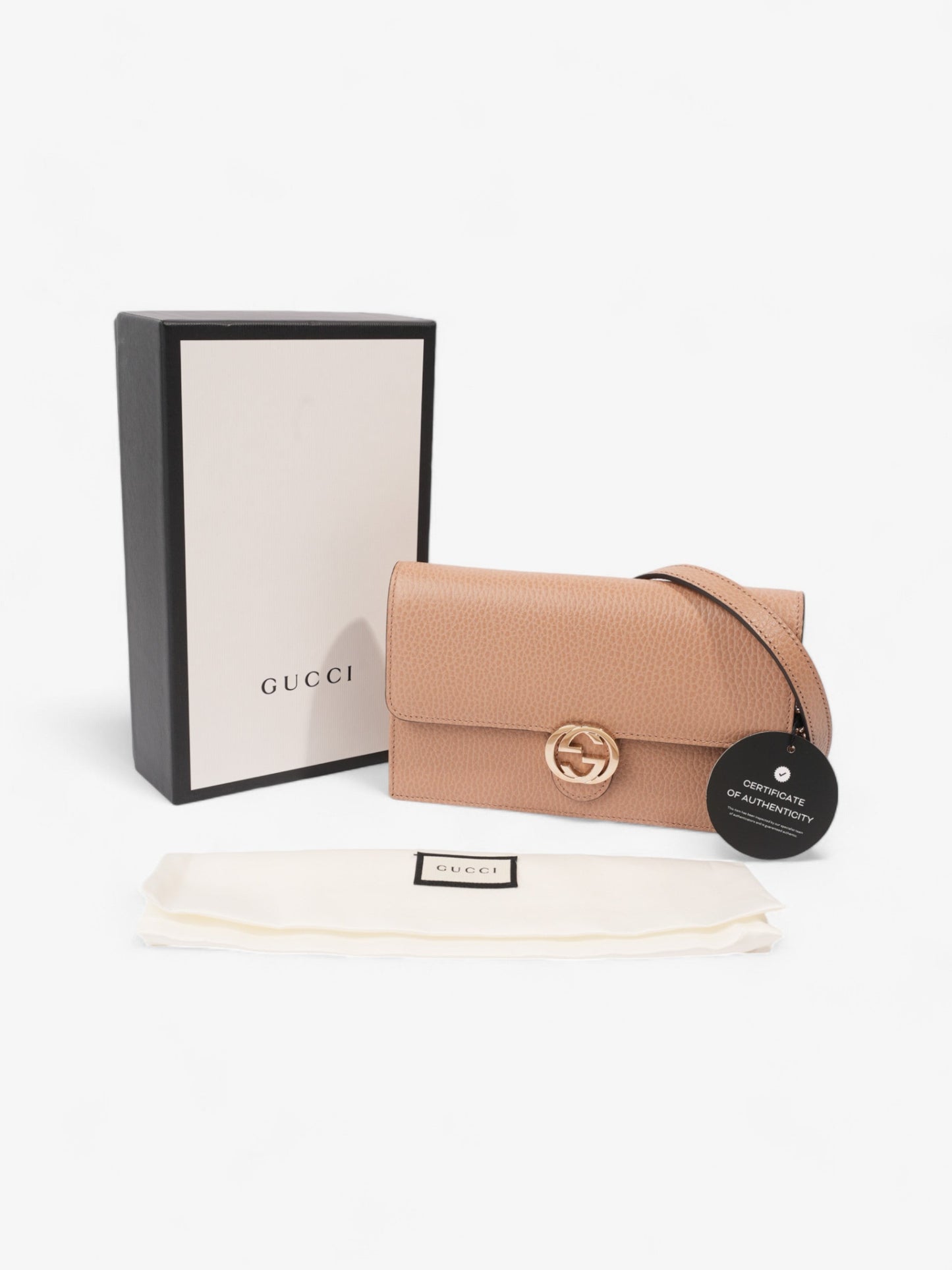 Gucci Interlocking G Chain Wallet Warm Taupe Leather