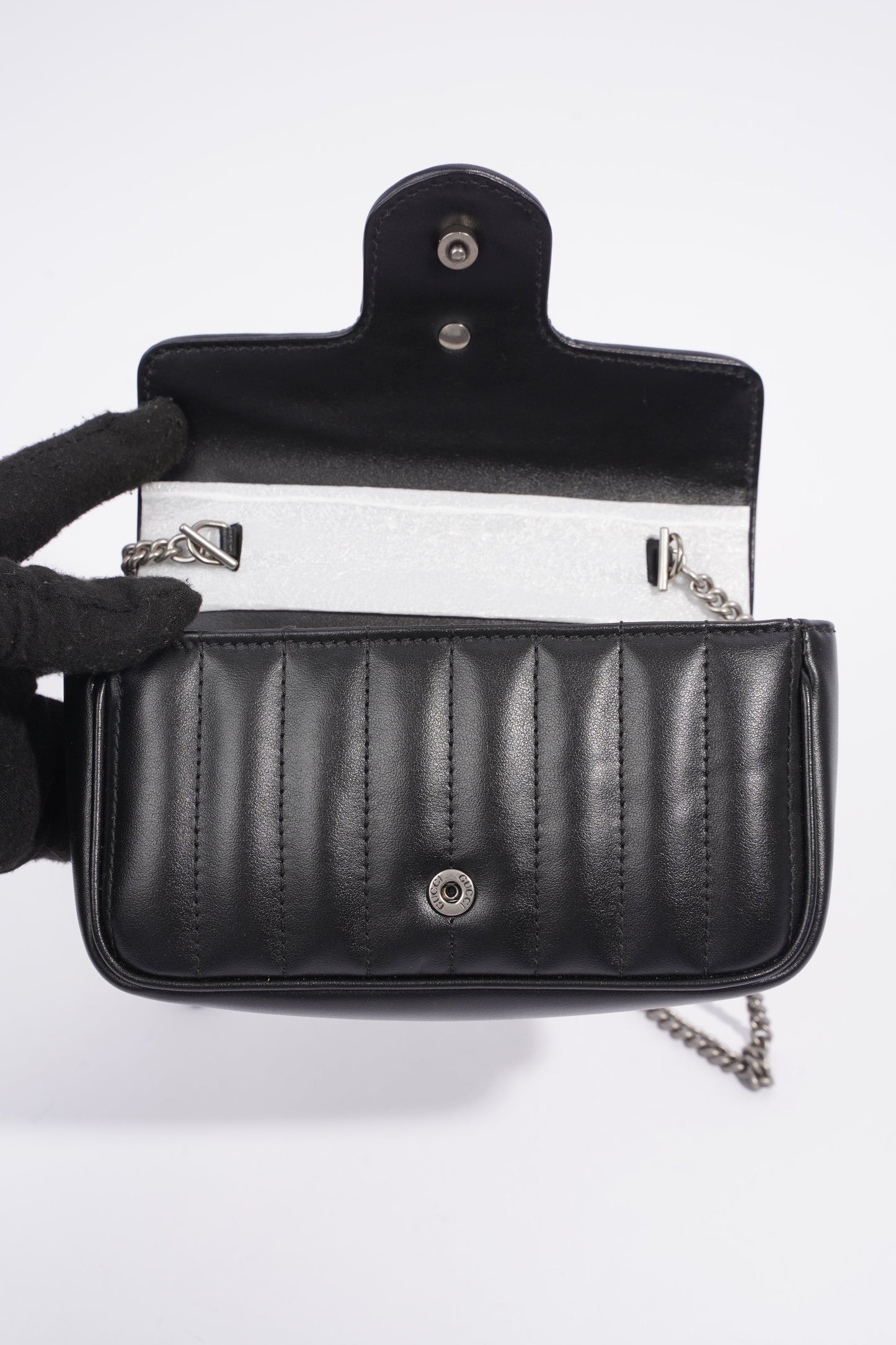 Gucci Marmont Flap Black Matelasse Leather Super Mini